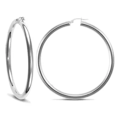 Jewelco London Sterling Silver Polished Hoop Earrings - 4mm - 5.7cm - AER007E