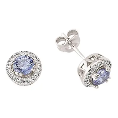 Jewelco London Ladies Sterling Silver Tanzanite-Violet Cubic Zirconia Halo Stud Earrings - GVE31