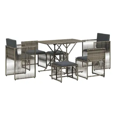 (grey) vidaXL Garden Dining Set Piece with Cushions Table and Chair Poly Rattan