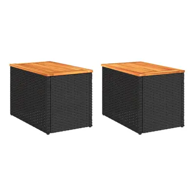 vidaXL Garden Side Tables Outdoor Table pcs Black Poly Rattan Solid Wood