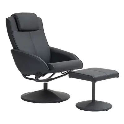 HOMCOM Swivel Armchair with Footstool and Adjustable Backrest Black