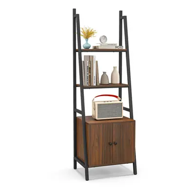 4-Tier Ladder Shelf with Cabinet CM Bookshelf Industrial Bookcase