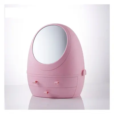 (Pink) USB Rechargeable Makeup Organizer With Mirror LED Light