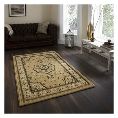 (80x140cm) Heritage Traditional Medallion Rugs in Beige Soft Powerloomed Mats