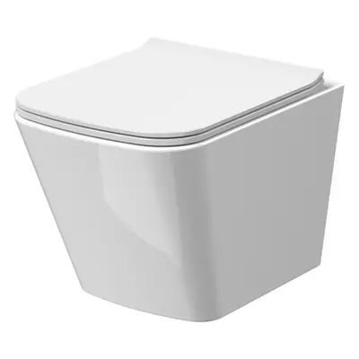 Rimless Wall Hung Square Toilet Pan & Soft Close Seat - 325mm x 350mm x 480mm