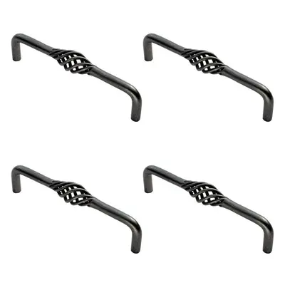 4x Steel Cage D Type Cabinet Pull Handle 128mm Fixing Centres Antique Steel