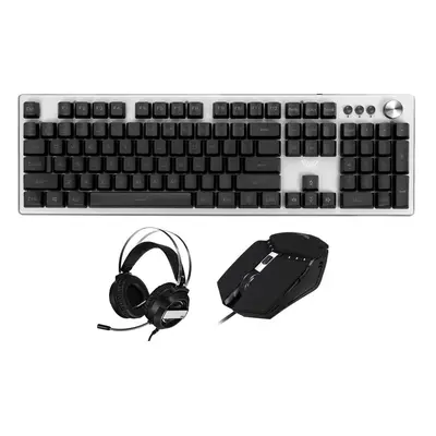 (Black) 3-In-1 LED Backlit Gaming Keyboard Mouse Noise-Canceling Headset Combo with Mouse Pad