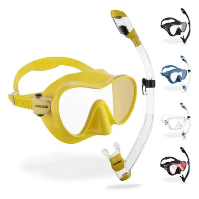 CRESSI F1 Combo Set Yellow - Combo Set Frameless Mask F1 + Snorkel Dry for Diving and Snorkeling