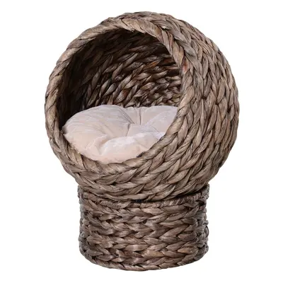 PawHut Wicker Cat House, Raised Cat Bed with Cushion, x x 52cm, Dark Brown