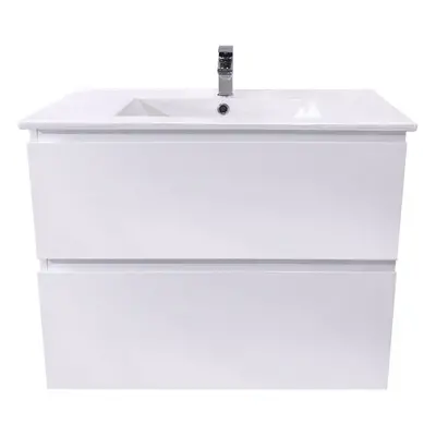 NRG 800mm Gloss White Drawer Hung Cabinet Vanity Sink Unit Ceramic Basin Bathroom Storage Furnit