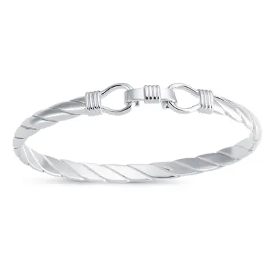 Jewelco London Mens Rhodium Plated Sterling Silver Twisted Stirrup Bangle Bracelet 6mm - ABG059