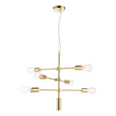 Ceiling Pendant Light Satin Brass Plate 6x60W E27 Dimmable Multi Arm Lamp