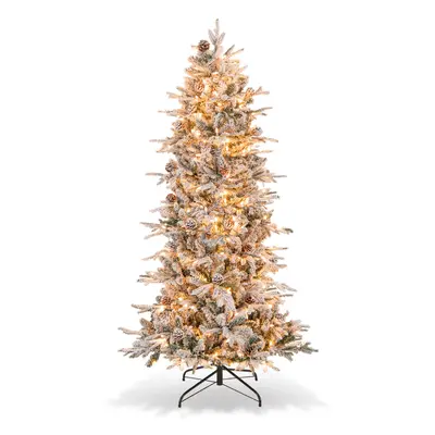 6FT Pre-Lit Christmas Tree Hinged Slim Xmas Tree W/ LED Lights