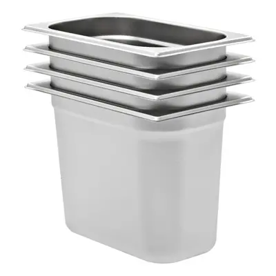 vidaXL 4x Gastronorm Containers GN 1/4 200mm Stainless Steel Stackable Tray