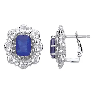 Jewelco London Ladies Sterling Silver Sapphire-Blue Cushion Cubic Zirconia Supernova Flower Clus