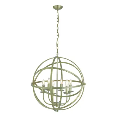 6 Light Cage Frame Orb Pendant In Antique Brass