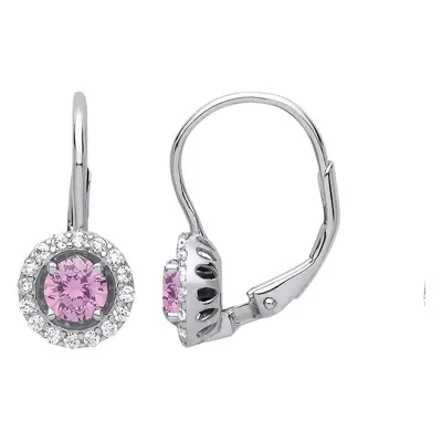 Jewelco London Ladies Sterling Silver Pink Cubic Zirconia Solitaire Halo Drop Earrings - GVE813P