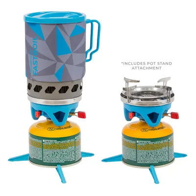 HIGHLANDER CP241 BLADE FAST BOIL MK 1.1L GAS CAMPING STOVE WITH POT STAND BLUE