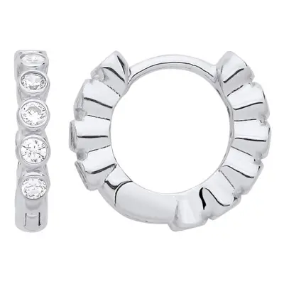 Jewelco London Ladies Rhodium Plated Sterling Silver CZ Fan Bubble Eternity Huggie Hoop Earrings