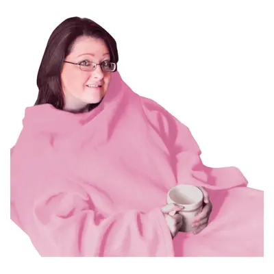 Pink Polyester Fleece Blanket with Oversized Sleeves - Machine Washable