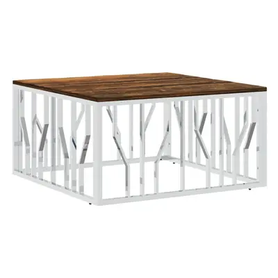 vidaXL Coffee Table Side Table Silver Stainless Steel and Solid Wood Reclaimed