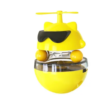 (Yellow) Multifunctional Electric Cat Toy Interactive Infrared Swing Tumbler Design Food Dispens