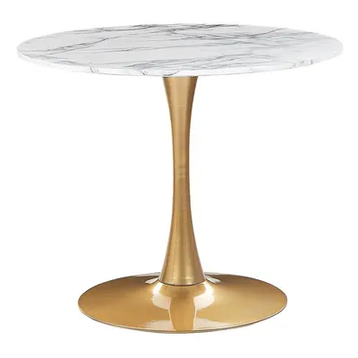 Round Dining Table cm Marble Effect White with Gold BOCA