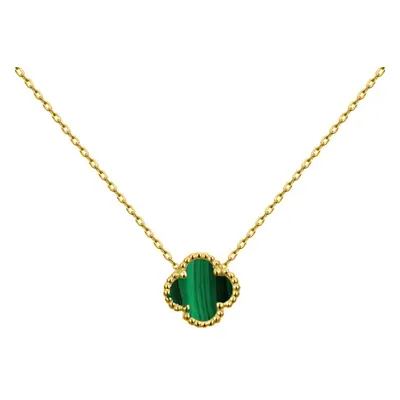 Jewelco London Gold-plated Silver Green Clover Malachite Lucky Charm Pendant Necklace 16-18" - A