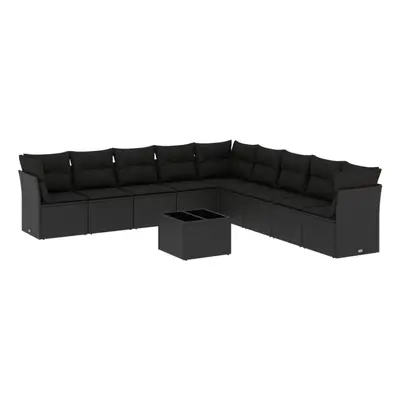 (With table) vidaXL Garden Sofa Set Piece with Cushions Outdoor Sofa Black Poly Rattan