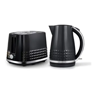 Tower Solitaire Kitchen Set, 1.5L Rapid Boil Kettle & Slice Toaster, Black and Chrome Accents, T