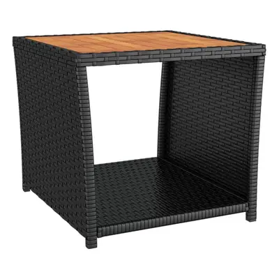 vidaXL Tea Table with Wooden Top Black Poly Rattan and Solid Wood Acacia Table