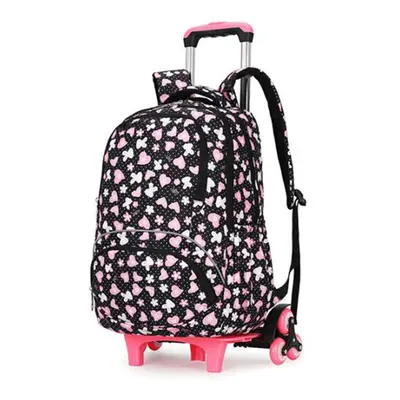 (Strawberry Girl) 38L Wheels Removable Luggage Trolley Backpack Rucksack Student School Bag Outd