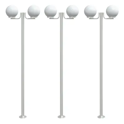 vidaXL Outdoor Floor Lamps Garden Standing Lamp 3pcs Silver Stainless Steel