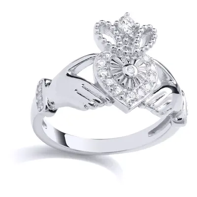 (M) Jewelco London Sterling Silver CZ Claddagh Heart In Hands Crown Ring Claddagh Ring - GVR926