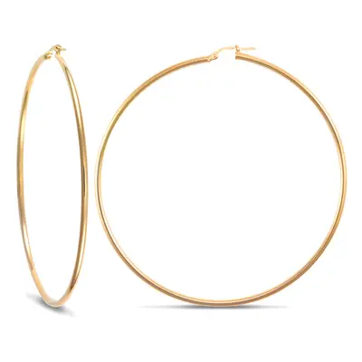 Jewelco London Ladies 9ct Yellow Gold Polished 2mm Hoop Earrings 74mm - JER392