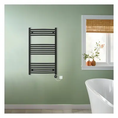 (Black, 1000x600mm) NRG Prefilled Thermostatic Electric Curved Heated Towel Rail Radiator