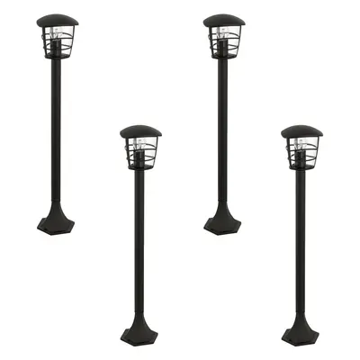 4 PACK IP44 Outdoor Bollard Light Black Lantern 1x 60W E27 Bulb Lamp Post