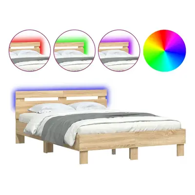 (sonoma oak, x cm) vidaXL Bed Frame with Headboard and LED Bed Base Bedstead Matress Foundation