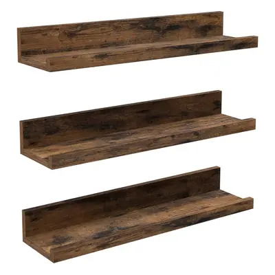 VASAGLE Floating Shelves, Set of Wooden Wall Shelves, cm Long, with Front Edge, for Trinkets, Sp