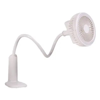 (White) USB LED Clip Table Desk Fan Light Reading Night Light Lamp with Fan Rechargeable Flexibl