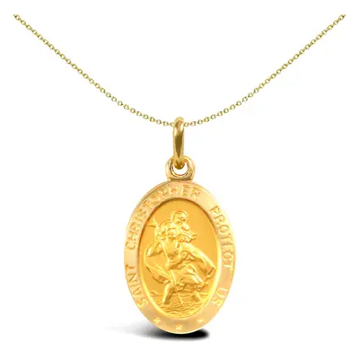 Jewelco London Solid 9ct Yellow Gold Matte Oval St Christopher Medallion Pendant - JPM011