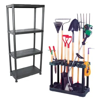 KCT Garden Tool Rack Storage Trolley on Wheels with Tier Shelving Organiser Unit