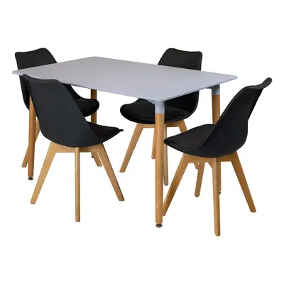 (Black) Charles Jacobs Rectangular Dining Table Set Four Dinner Kitchen Chairs Grey Solid Beech 