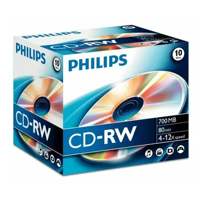 10 x Philips CD-RW Blank Re-Writable Blank Discs Mins 700MB 4-12x Speed Jewel