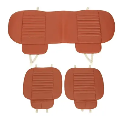 (Orange) 3Pcs Car Seat Cover Breathable Bamboo Pad Mat PU Leather for Auto Chair Cushion