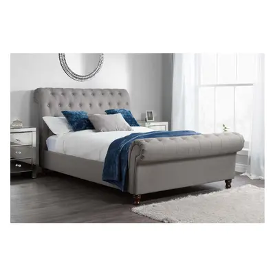 Castello Chesterfield Upholstered Sleigh Grey Fabric 4FT6 135cm Double Bed Frame