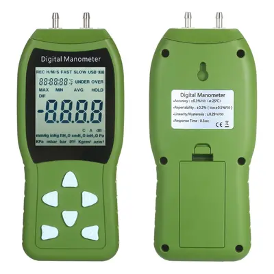 Manometer Digital Air Pressure Meter Unit Dual Port Differential Gauge HVAC Gas Tester