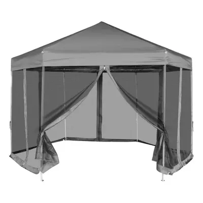 vidaXL Hexagonal Pop-Up Marquee with Sidewalls Grey 3.6x3.1m Gazebo Canopy