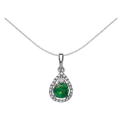 Jewelco London Ladies Sterling Silver Emerald-Green Cubic Zirconia Halo Tear of Joy Pendant Neck