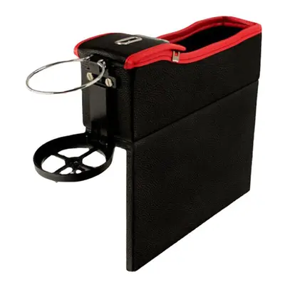 (Black Red) Car Seat Gap Storage Box Multifunction Leather Car Water Cup